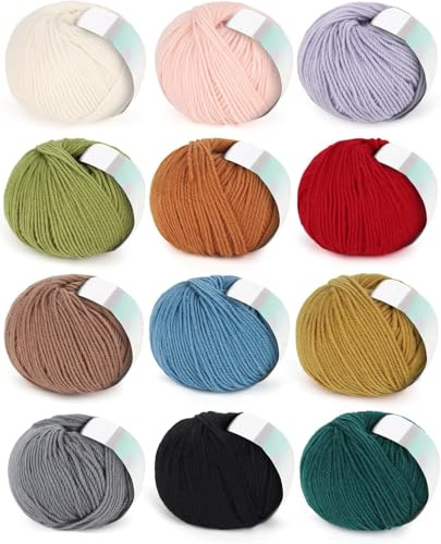 Coopay Merino Wool Yarn for Crochet & Knitting, 12x50g Multicolor Crochet Wool Yarn - 98% Wool 2% Cotton - Crochet Merino Yarn for Beginners, Knitting Wool for Scarves, Blankets, Shawls, Hats