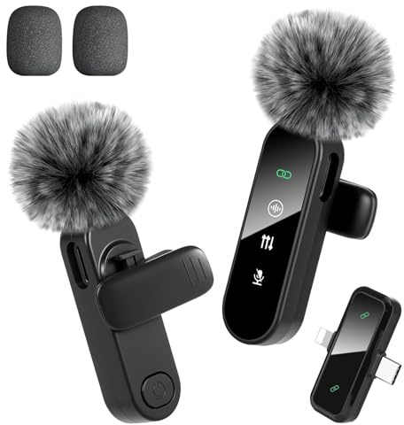 Suoxiom Micrófono Lavalier inalámbrico Dual Set - Plug & Play Clip-on Mic con Auto Pairing, Soporte Magnético, Cancelación de Ruido, para i-Phone, Android, Dispositivos USB-C, Youtube, Podcast