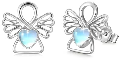 OHAYOO Engel Ohrringe 925 Sterling Silber Mondstein Ohrstecker Schutzengel Mondstein Schmuck für Damen Mädchen