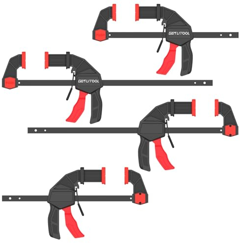 GETLITOOL Set 4pz Morsetti a Barra 6/12 da Falegname con Serraggio 600N/60KG e Profondità 65mm, 2 in 1 F-Bar/Spargitori a Sgancio Rapido per Lavorazione Legno Metallo DIY