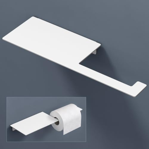 doporro Toilettenpapierhalter mit Ablage, WC Klopapierhalter Weiß | Klopapierhalter ohne Bohren oder zum Bohren, Toilettenpapier Halterung aus Edelstahl, WC Klorollenhalter 30cm, Lino-01