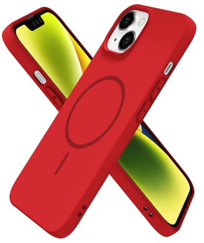 oakxco for iPhone 14 iPhone 13 Case Silicone Mag Safe, Magnetic Slim Thin Phone Case Compatible with Magsafe Wireless Charging, Cute Girly Aesthetic Soft Rubber Safecase for Women Girls, Red