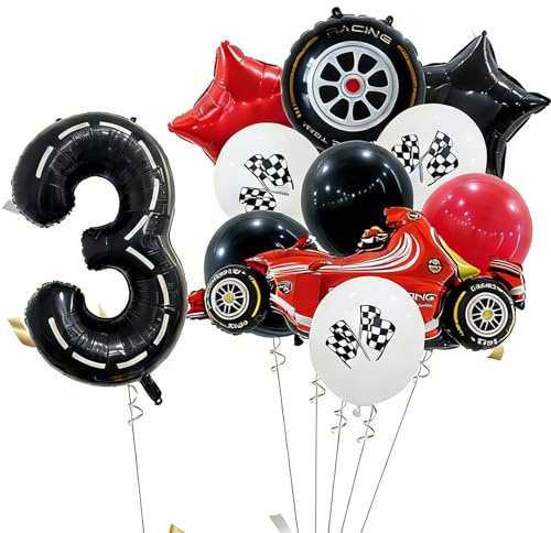Tourima Rennwagen Cars Geburtstagsdeko 3 Jahre Junge Mädchen, Folienballon 3 120cm Zahlenballon, Auto Ballon, Kindergeburtstag Deko, Kinder Luftballons, Birthday Decorations Boy 3. Geburtstag Junge