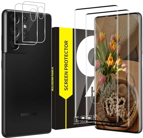 Cable Leader 2+2 Verre trempé pour Samsung Galaxy S21 Ultra 5G, 3D plein écran Vitre Protection+Caméra Arrière Protecteur, 9H Anti Rayures, Bubble Free, Haute définition S21 Ultra Protection écran