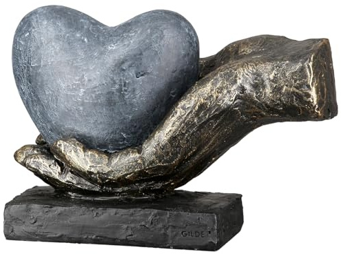Casablanca Skulptur Heart in Your Hand, Deko Figur Bronze, Kunstharz Statue Wohnzimmer, Büro Dekoration H. 12 cm x B. 18 cm - Moderne Skulpturen, Herz Symbol