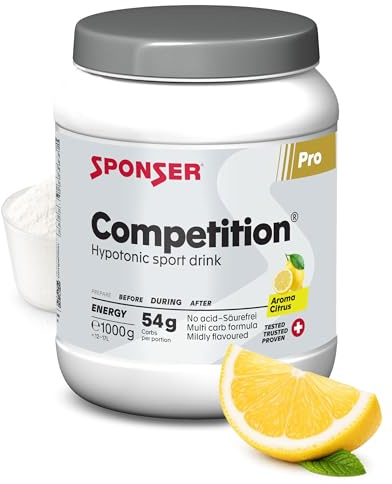 SPONSER Competition Sportgetränk Citrus 1000 g Dose - Hypotonisches Elektrolytgetränk-Pulver - Vegan, Glutenfrei, Laktosefrei - Ohne Fructose & Süßstoffe - Für Intensive Körperliche Aktivität