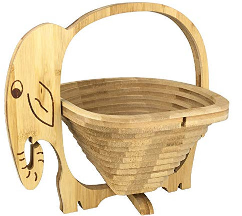 GMMH Panier Pliable en Bambou Bol décoratif, Bol de Fruits, éléphant en Bois