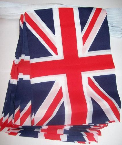 UK Fabric Union Jack Bunting Flag 10metres/33ft Long with 30 Flags (16cmX23cm). Ideal for weddings, parties, sporting events, car sales, showrooms, Pubs, Office & buildings.