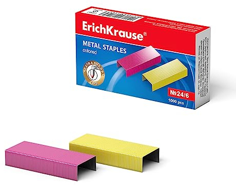Heftklammern No 24/6 Rosa Gelb 1000 Stück - Extra scharfe & starke Klammern mit Verleimung - Rostfreie Tackerklammern aus Metall für Büro Schule Hobby