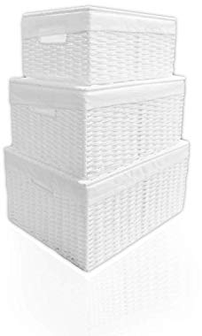 Arpan Paper Rope Woven Storage Xmas Hamper Basket Box with White Cloth Lining, Large, Medium, Small (Set of 3)