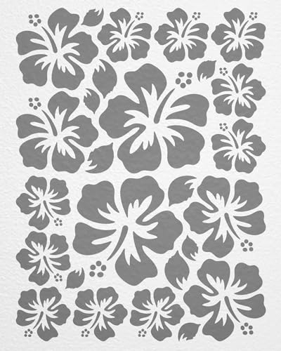 WANDfee Wandtattoo Hibiskus Blumen Hibiskusblüten FARBWUNSCH grau Wandsticker Wandaufkleber Fliesenaufkleber