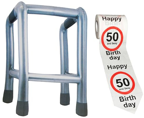 alles-meine.de GmbH 2 TLG. Set: __ Gehhilfe - (Aufblasbar) + Toilettenpapier Rolle - 50. Geburtstag/fünfzig und Sexy - Happy Birthday - lustiger Partyartikel - für alte..