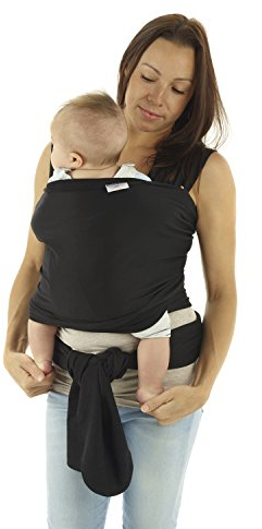 Elastisches Tragetuch Baby | Wickeltuch Baby Tuch | Babytrage Neugeborene bis Kleinkinder 15kg mit 3 Tragepositionen | 95% Baumwolle 5% Lycra - Schwarz