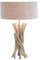 Design Treibholz Tischleuchte WILD NATURE sand mit hochwertigem Natur-Leinen Schirm Tischlampe