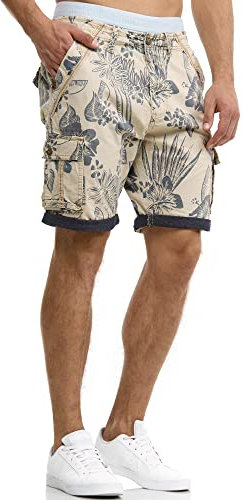 Indicode Herren Albert Cargo Shorts Hawaii | Kurze Hose Bermuda Cargoshorts für Männer White Pepper, L