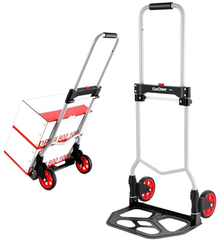 Voluker Carrello Pieghevole Portata 100kg, Carrello portapacchi in alluminio con Manico Allungabile, 2 Ruote e Cord con gancio per i viaggiatori, i traslochi, le attività domestiche