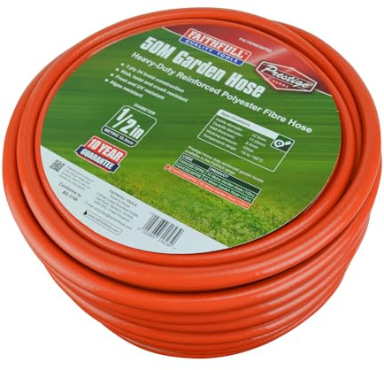 Faithfull Prestige Gartenschlauch – Robuster, verstärkter PVC-Schlauch, 50 Meter (164 Fuß), 12,5 mm (1/2 Zoll) Durchmesser, hochwertiges 24-fach geflochtenes Fasergeflecht, knick- und verdrehsicher
