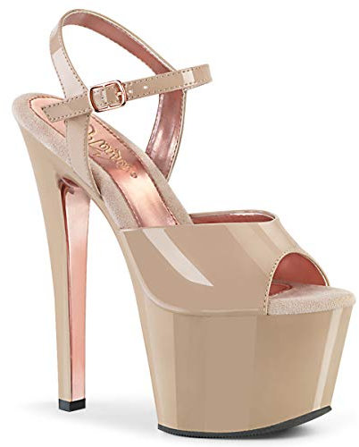 Pleaser Damen SKY-309TT Plateau High Heels Sandalette Lack Nude/Rose Gold 42.5 EU