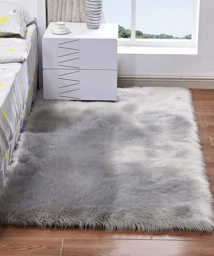 HARESLE Flauschig Weich Teppich,Langflor Fellteppich Shaggy Einfarbig Teppich für Wohnzimmer Kinderzimmer Deko Schlafzimmer Flur(Grau/90x160cm)