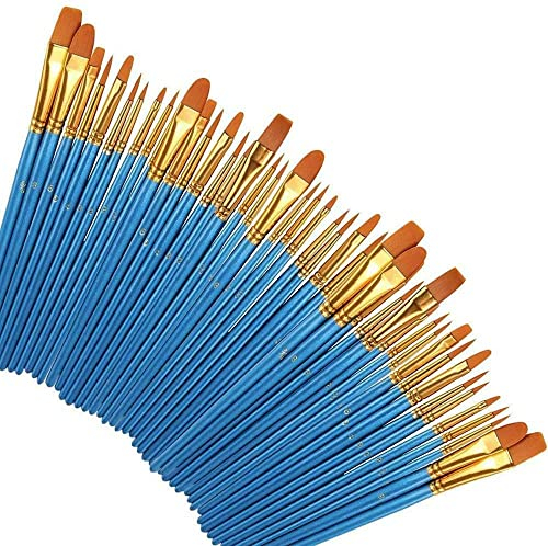5 Pack Paint Brushes Set, 50 pcs Nylon Hair Brushes Artist Painting Kits Professional for Acrylic, Oil, Watercolor, Gouache and Face Painting DIY Art Crafts
