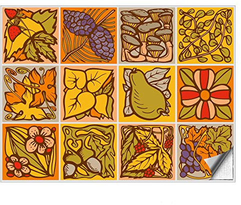 Kiwistar - Set 4 - Autocollants pour carrelage - 30 x 30 cm - Lot de 12 - Orange - fruits - pour la cuisine, la salle de bain, le dosseret, la bordure, la rénovation, le motif de carreaux