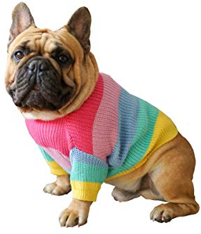Khemn Bulldogge Regenbogen Strickpullover, Hundepullover, süße Hundekleidung für Französische Bulldogge/Englische Bulldogge/Bullterrier/Mops