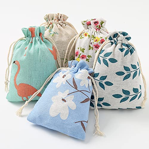 DAHI 25pcs Sacs en Coton avec Cordon 10 x 14 cm Petits Pochon en Tissu Sacs Cadeau Sachets en Lin Chanvre Jute Sac à Cordon Sachets Pour bijoux-B
