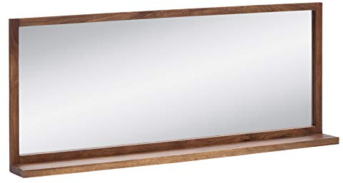 Woodkings® Bad Spiegel Sydney Holz Rahmen Badspiegel mit Ablage Wandspiegel Badmöbel Badezimmermöbel Schminkspiegel (Akazie dunkel, 138x60)