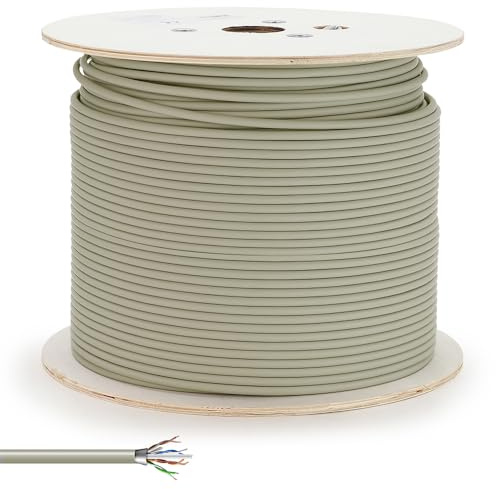 Waytex 36414 Câble Catégorie 6 F/UTP 500m RJ45 Monobrin Gaine LSOH - AWG23 blindé Conducteur Cuivre Couleur Beige sur Touret Bois