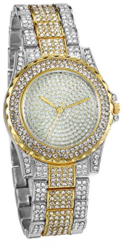 JewelryWe Damenuhr Elegant Damen Armbanduhr mit Strass Glitzer Dial Metallarmband Analog Quarz Uhr für Frauen Mädchen Silber
