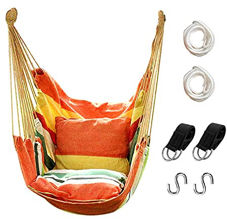 Hängesessel Hängesessel Hängeseilschaukel, max. 136 kg Hängesessel mit Tasche, hochwertiges Baumwollgewebe für höchsten Komfort und Haltbarkeit, perfekt für Outdoor, Zuhause, Terrasse, Hof (Orange2)
