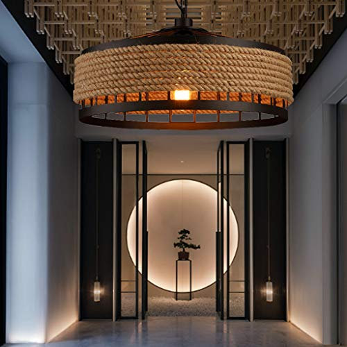 Hängeleuchte Retro E27*1 Pendelleuchte Amerikanische Kronleuchter Land Pendellampe Einfache Hängelampe Schwarzer Lampenschirm Höhenverstellbar Hanfseil Nostalgische Stehtisch Cafe Lampe Industriestil
