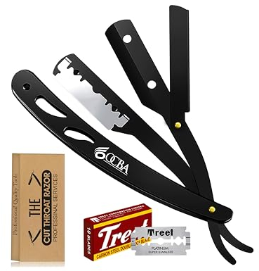 OCBA Rasoir à Barbe professionnel Rasoir Droit acier inoxydable Rasoir de Barbier 20 Demi-Lames extra-tranchantes Accessoire pour homme, cadeau pour la toilette