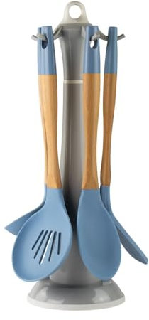 Priceless Homeware Kitchen Utensils Set - 17 Cooking Utensils Set, Kitchen Tool - Non-Stick & Heat Resistant Kitchen Gadgets Set -Cooking Ladles (Blue, 6Pcs Silicone Utensil Set)