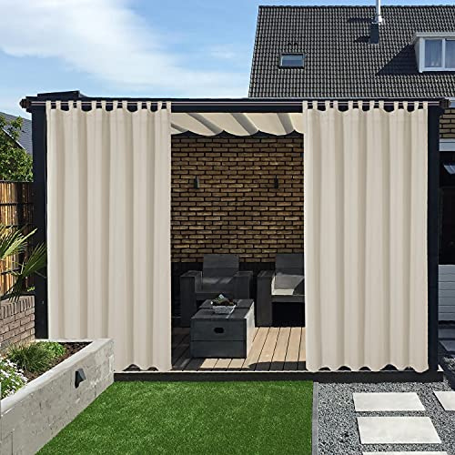 LORDTEX Wasserdichte Vorhänge für drinnen und draußen, wärmeisoliert, sonnenblockierend, abnehmbar, klebrige Schlaufen, Verdunkelungsvorhänge für Schlafzimmer, Veranda, Pergola, 2 Paneele, Vanille