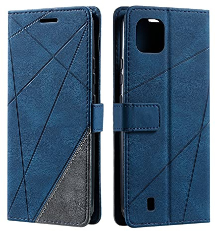 SONWO Hülle für Oppo Realme C20 / Realme C11 2021(6.5 Premium Leder PU Handyhülle Flip Case Wallet Silikon Bumper Schutzhülle Klapphülle für Realme C11 2021[Nicht Für C11 6.52in ], Blau