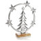 com-four® Premium Deko-Aufsteller - Skulptur-Statue aus vernickeltem Aluminium auf Sockel aus Mangoholz - Deko-Figur zum Hinstellen - tolle Raumdeko (silberfarben - Baum + Sterne)