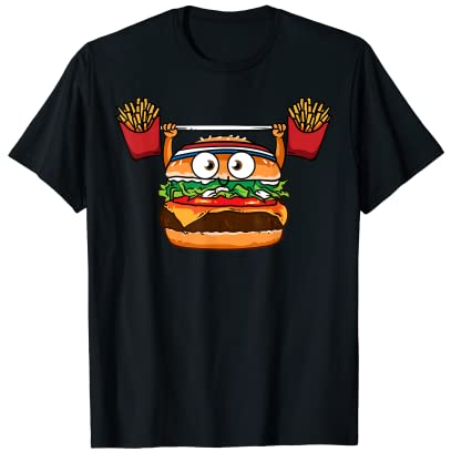 Funny Burger Gewichtheben Pommes Hamburger Cheeseburger Witz T-Shirt