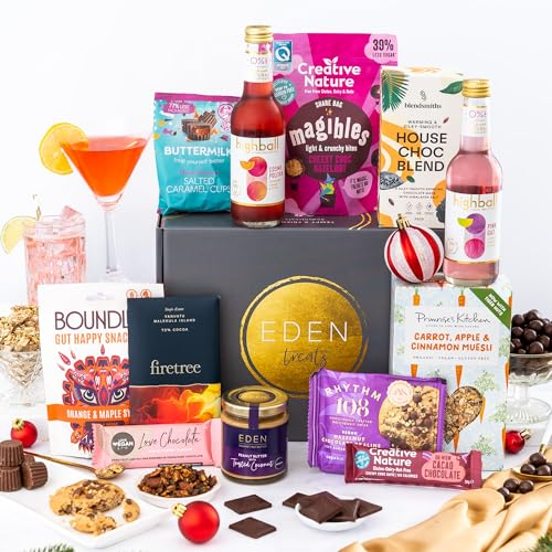 EDEN Treats Gift Hamper Basket, Luxury Gourmet Gifts for Women, Men or Couples, Dairy Free, Gluten Free and Vegan Chocolate