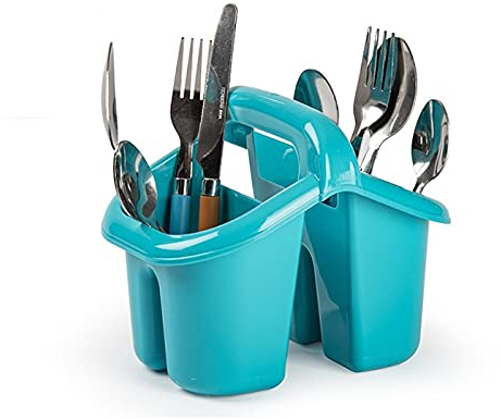 AC - Escurridor de Cubiertos con asa de Cocina con 4 compartimientos; Organizador de Cubiertos para Utensilios de Cocina con Soporte de plástico. Color Surtido (Verde – Azul - Rojo)