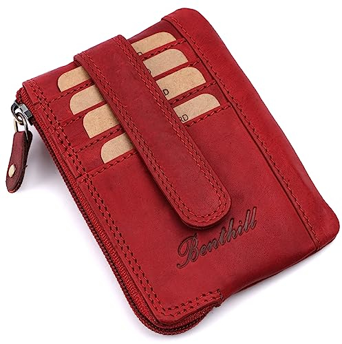 Benthill Schlüsseletui Leder Damen & Herren | Schlüsselmäpchen mit Kartenfächern | Schlüsseltasche als Mini-Börse mit Münzfach inkl. Geschenkbox, Farbe:Rot