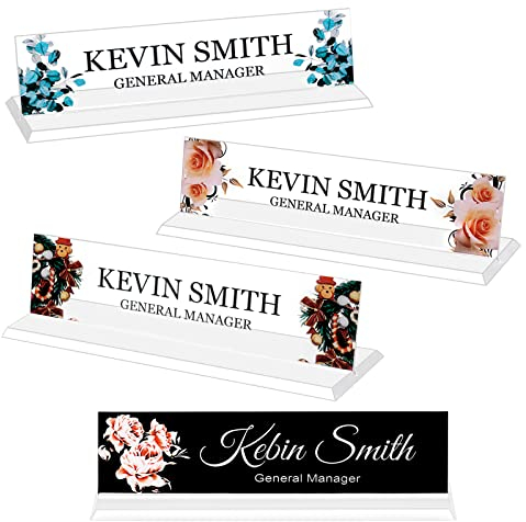 Placa de Nombre de Acrílico Personalizada Para Escritorio, Placa de Nombre de Escritorio Personalizada de Oficina con Soporte Acrílico, Elegante Decoración de Escritorio,10 estilos (5,4 x 25,4 cm)