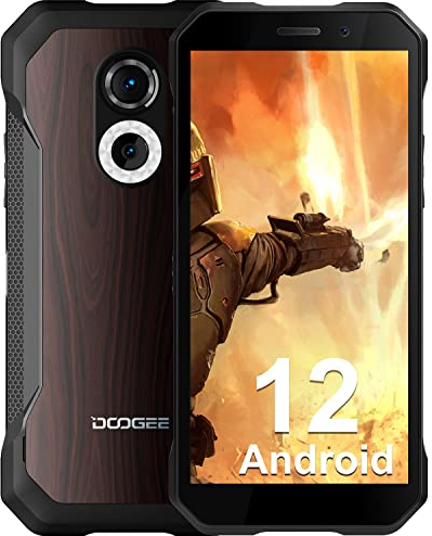 DOOGEE S61 Pro Telephone Portable Incassable 128Go ROM/SD 512Go, 5180mAh, Écran 6.0 HD, Caméra Arrière à Double Anneau 48MP Android 12 Smartphone Incassable, IP69K/Face ID/OTG/GPS-Grain de Bois