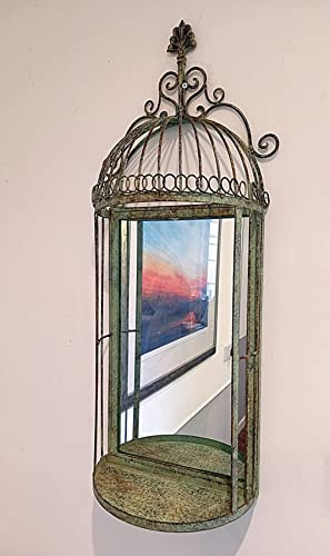 Inspirational Gifting Decorative Birdcage Mirror Display Shelf 70cm Rustic Copper and Verdigris Finish GM26