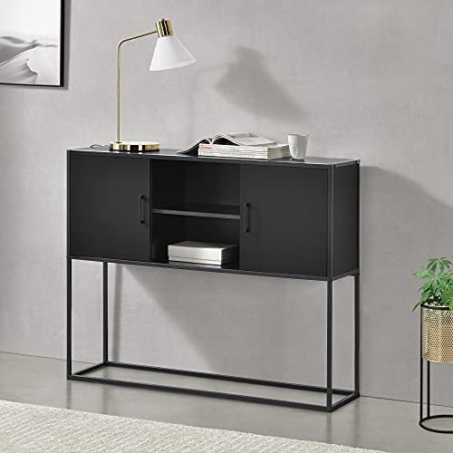 [en.casa] Sideboard Motala Kommode Aufbewahrungsschrank mit Ablagefächern für Flur, Wohnzimmer, Esszimmer, Küche 90 x 109 x 30 cm Schwarz