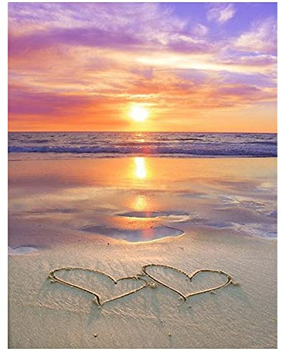 Square Diamond Painting Eckige Steine 40x50 cm 5D Diamant Painting Bilder Erwachsene Quadratische Diamanten Malerei Malen nach Zahlen Aufkleber Gemälde Landschaft Strand Meer Sonnenuntergang Herz