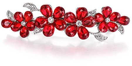 EVER FAITH Haarspange Haarclips Damen österreichische Kristall Clip Art Deco Blume Vine Teardrop Haarschmuck Accessoire Roter Silbert-Ton