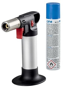 CFH Küchenbrenner KB 80 – 1,10 kW, Piezozündung, Butan/Propan, nachfüllbar, inkl. Nachfüllgas 100 ml, für Crème Brûlée und Küche