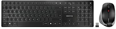 CHERRY DW 9500 SLIM, Kabelloses Tastatur- und Maus-Set, Spanisches Layout (QWERTY), Bluetooth oder 2,4 GHz Funk, Ergonomische Rechtshändermaus, Schwarz-Grau