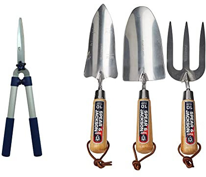 Spear & Jackson 8150RS Razorsharp Trimming and Shaping Shear & Spear and Jackson 3056GS/12 Neverbend Stainless Hand Tool Gift Set